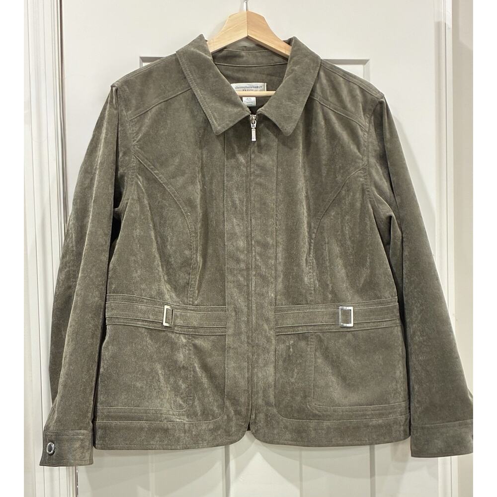 Christopher & Banks Women Olive Green Stretch Zip Blazer Jacket PXL
